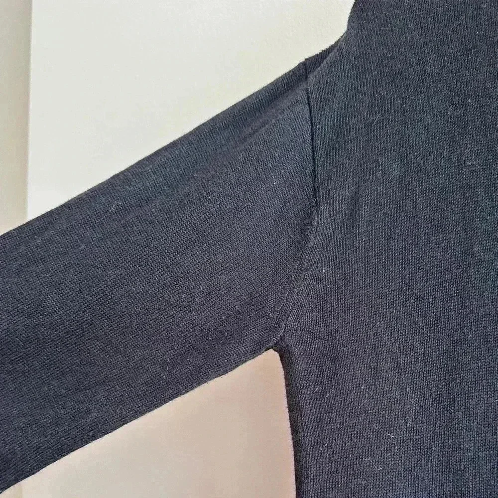 J. Crew Black V-Neck Sweater with Button Sleeves, Size XS